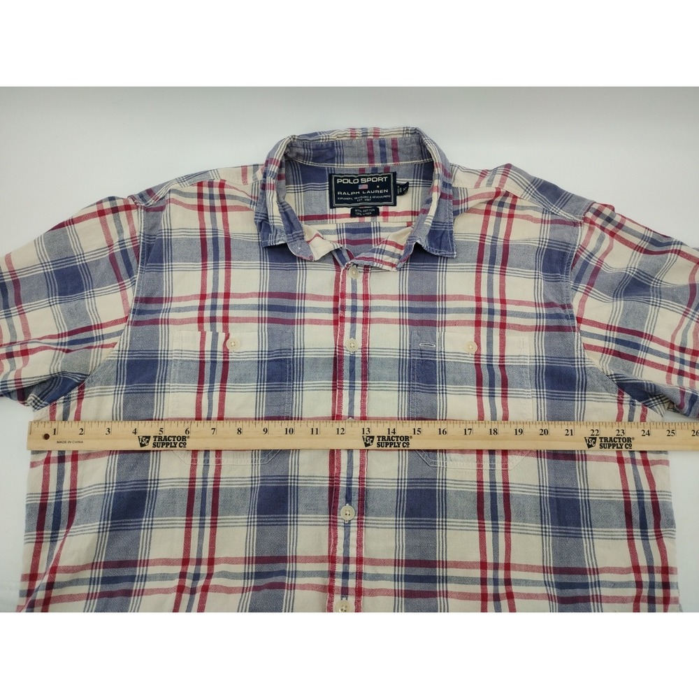 Polo Sport Ralph Lauren Button Up Shirt Cotton Linen Plaid Mens XL - Picture 6 of 7